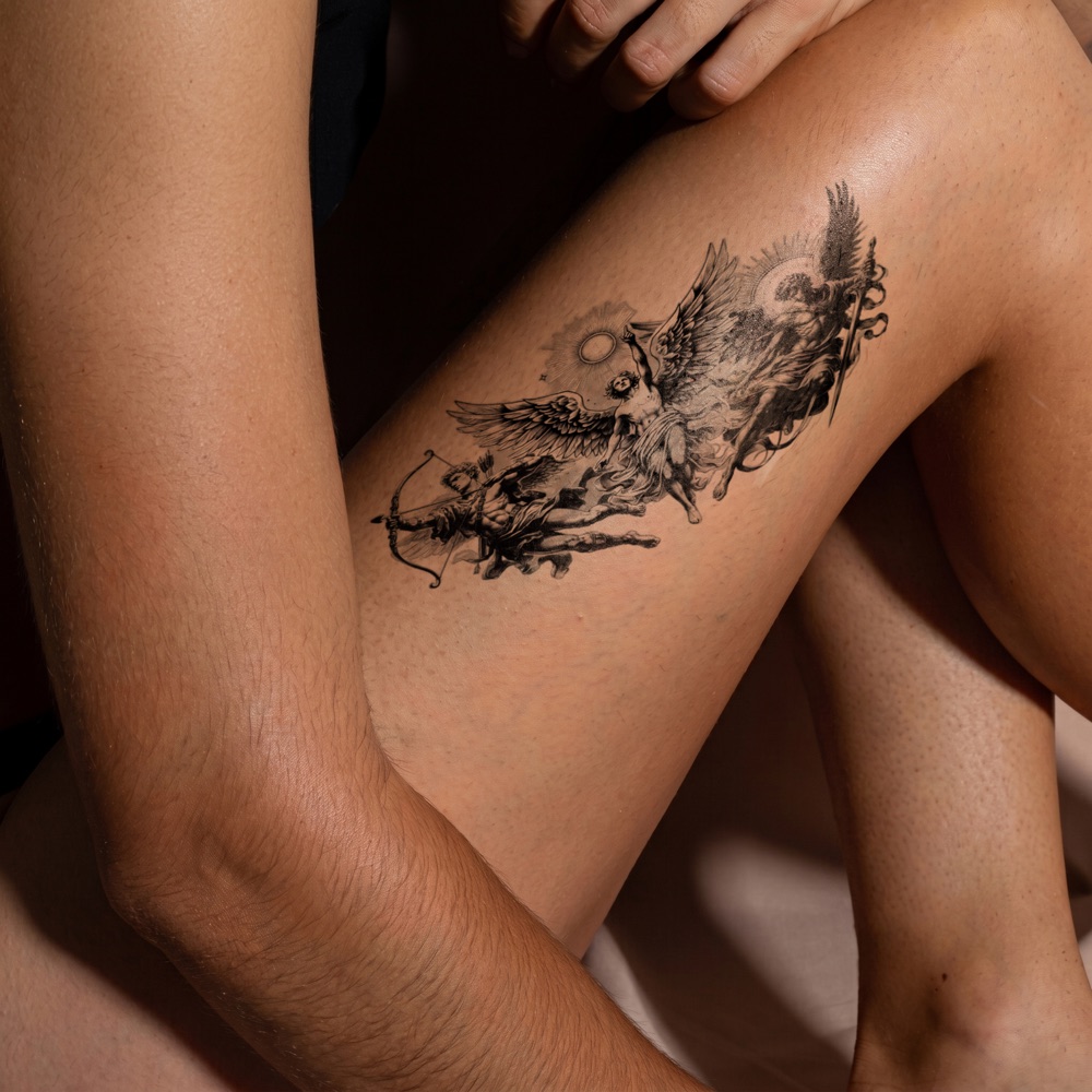 Tattoo preview on a thigh made with inkPEEK